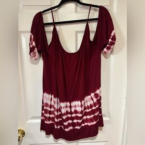 Urban X Maroon Scoop Neck cold shoulder Shirt with White Detail